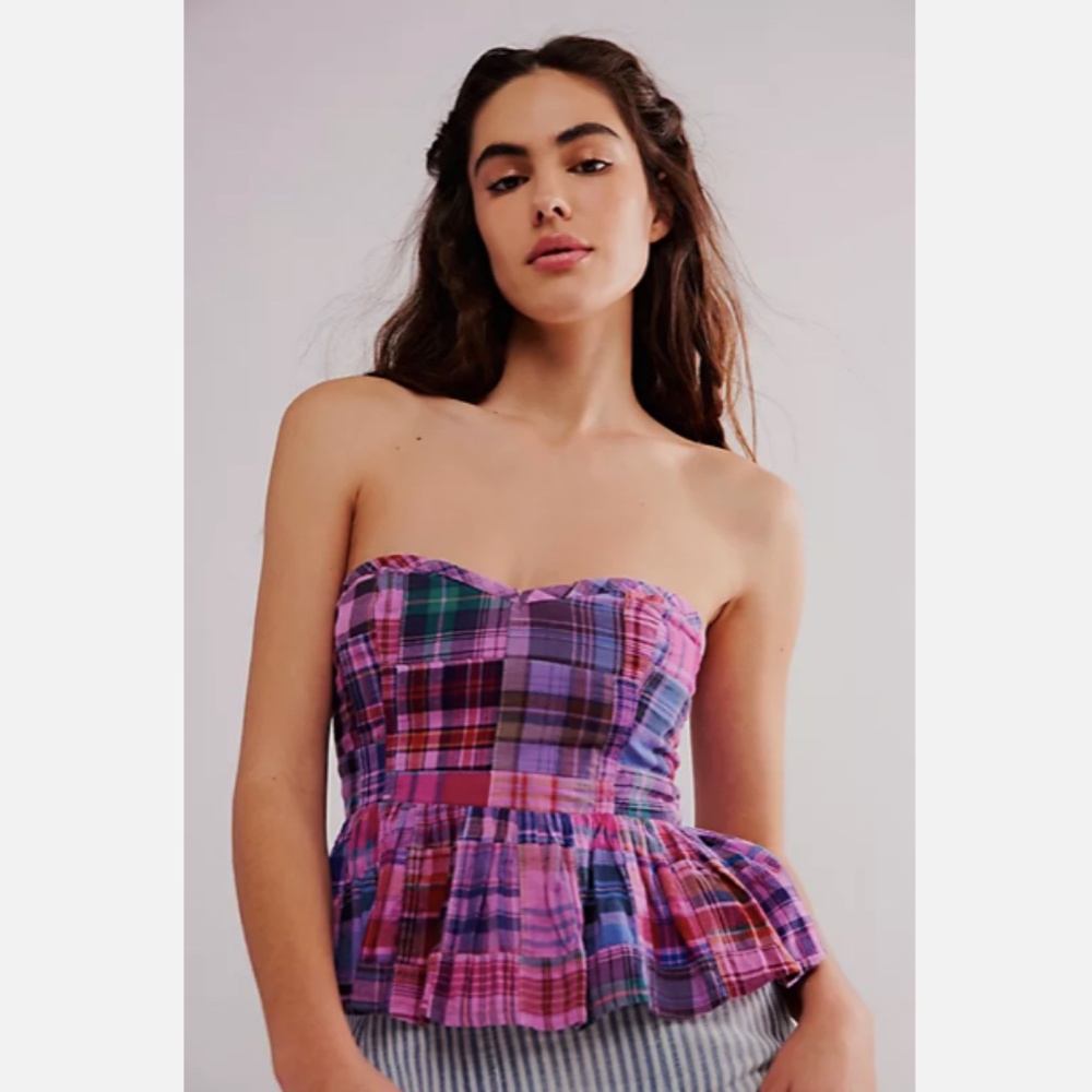 NWT Free People Plaid Madeira Corset Bandeau Top Large